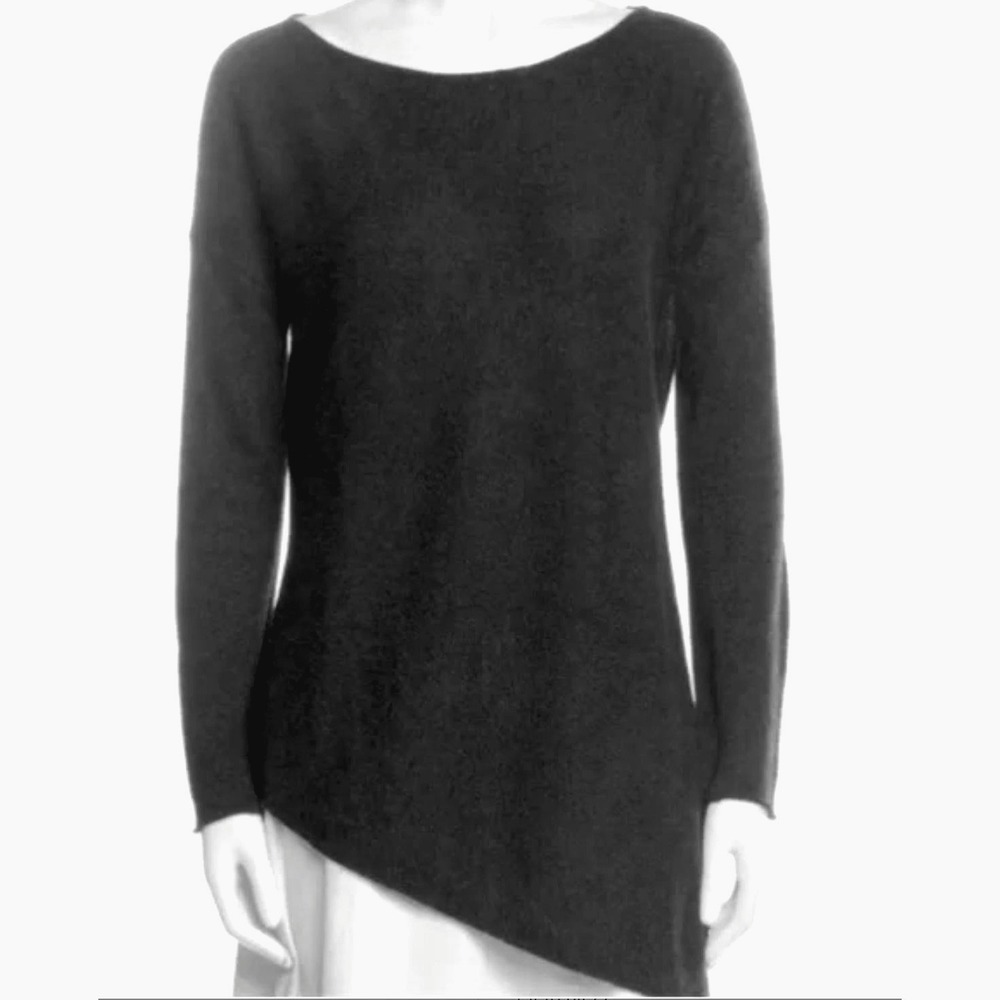 ALICE + OLIVIA x SCOOP Wool Angora Boatneck Asymmetrical Tunic Sweater Gray Sz L